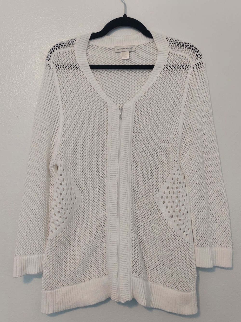 Christopher & Banks White Open-Knit Zip-Front Women's Sweater Cardigan Size L